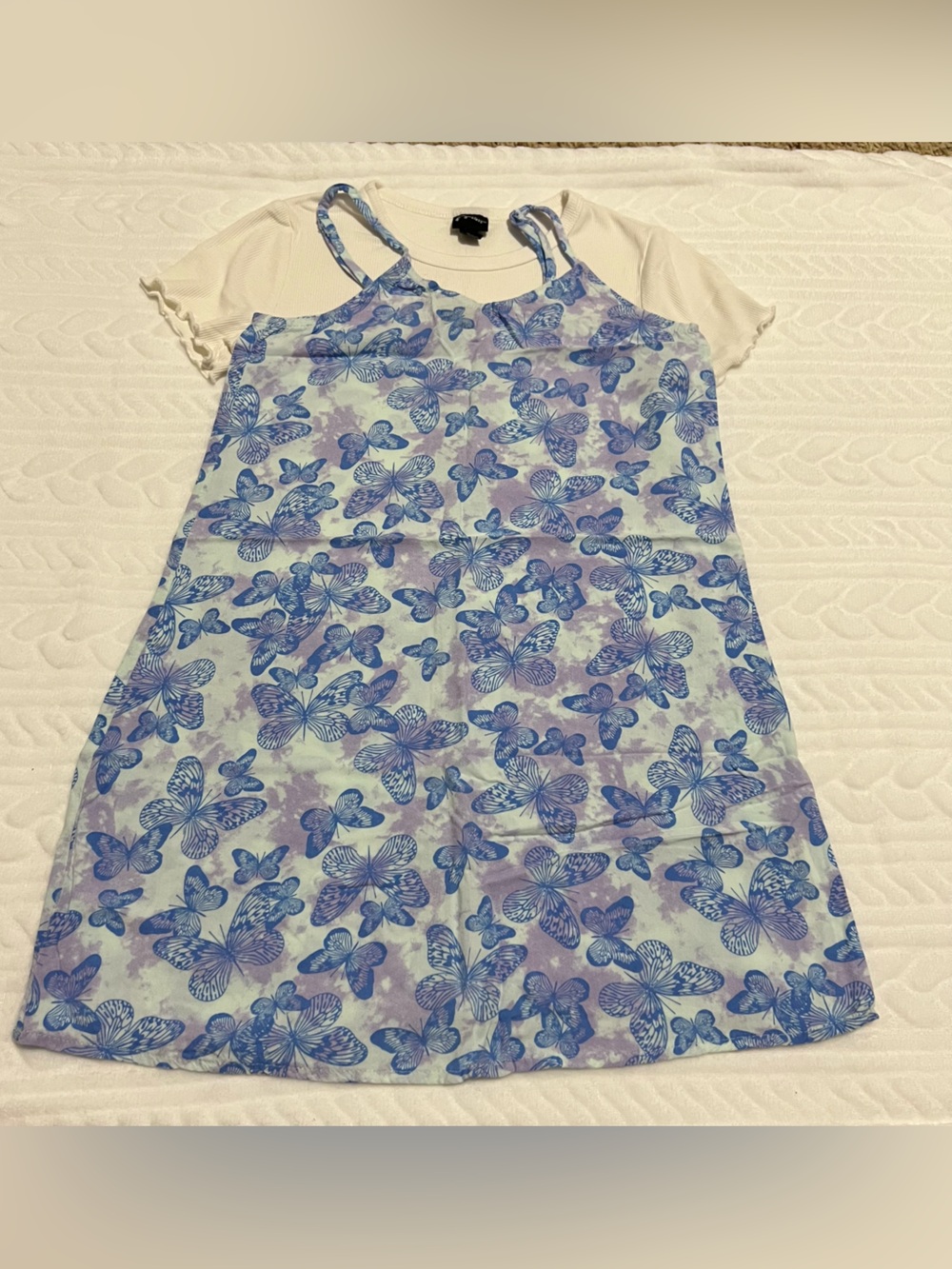 💗 Art Class - Girls Blue & Lavender Butterfly Slip Dress w/ White T Shirt